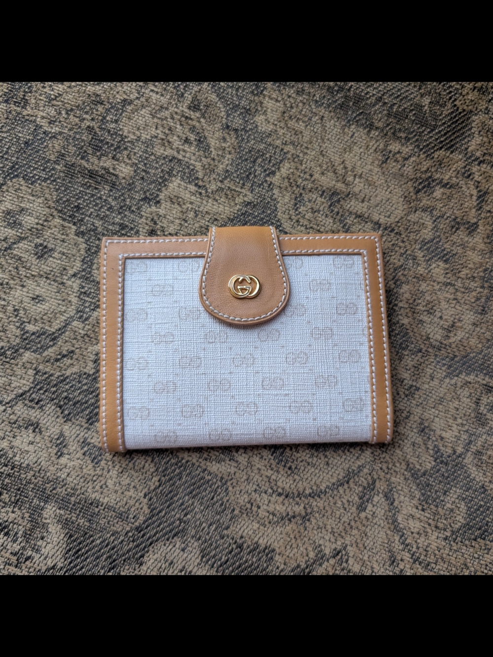 Gucci Vintage Beige Canvas and Tan Leather Photo Wallet